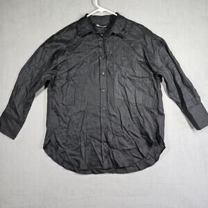 Zara Linen Shirt Womens S Black Oversized Long Sleeve Button Down Top Goth Lagen